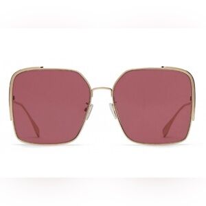 Fendi Oversized O’Lock Gold Frame Sunglasses with Burgundy Lenses